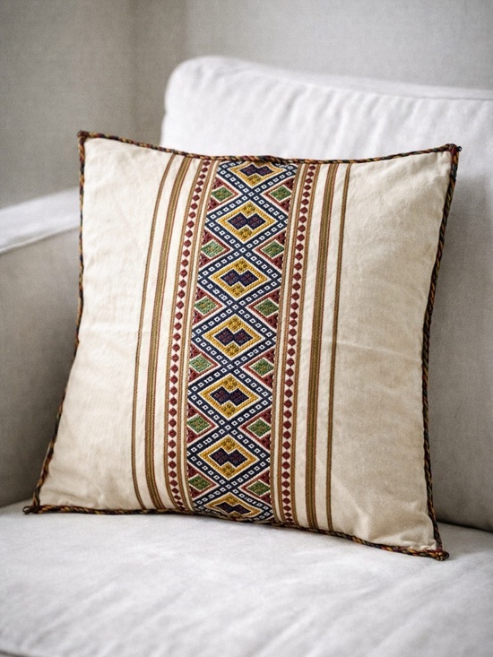 Vintage Other - Vintage Greek Handmade Embroidered Pillow Cover Boho Cotton Textile
